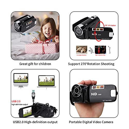 Fosa Camera Camcorder, Portable Digital Video Camcorder Handy Camera Full Hd 270° Rotation 1080P 16X High Definition Digital Camcorder Video Dv Camera Great Gift For Kids(Black) #TOP3