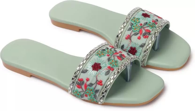 Image of PRIYANSH Enterprises Premium Women Ethnic Embroidered Flats Footwear for Women | Stylish Slippers For Party and Formal Wear | Flat Embroidered Sandal