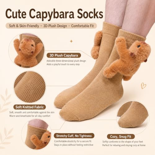 Image of Sloth Socks for Women, Cute 3D Fuzzy Socks, Christmas Stocking Stuffers