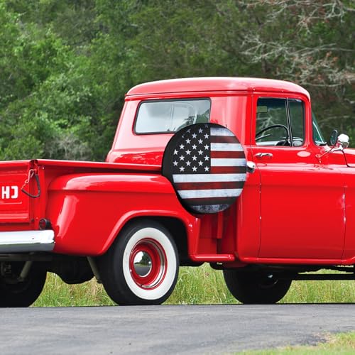 Image of Spare Tire Cover American Flag Polyester Universal Waterproof Corrosion Protection Wheel Covers for Trailer RV SUV Truck and Many Vehicles 14 inch