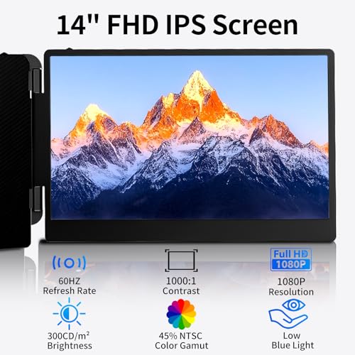 Image of Laptop Screen Extender 14 inch - Dual Portable Monitor FHD 1080P IPS Second Screen for 13 inch-17 inch Laptops, Plug & Play for Trip /Remote Work Compatible with Windows /Mac /Android /Chrome