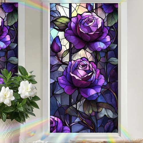 Image of Nuxovilar Gothic Halloween Dark Purple Rose Window Film 17.5x39.3 PVC