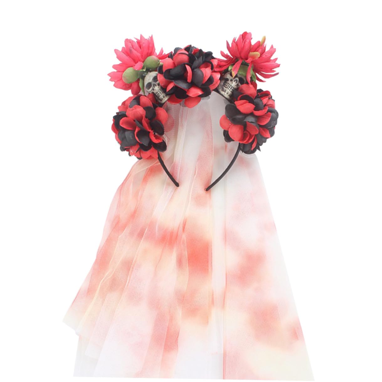OSALADI Unique Halloween Skull Hairband Crimson and Ebony Chrysanthemum Floral Decoration, Party Hair Hoop for Women, Spooky Decorative Headdress for Halloween Costume and Festival Use