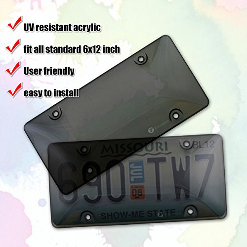 Zone Tech Clear Smoked License Plate Cover Frame Shields - 2-Pack Novelty/License Plate Clear Smoked Bubble Shields - Thumbnail 2