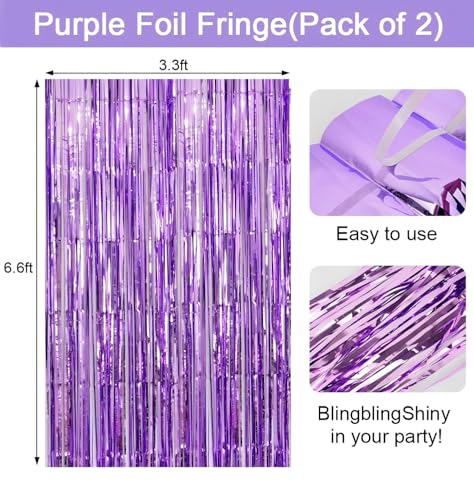 Image of Purple Happy Birthday Decorations Kit, Purple Confetti Balloons Birthday Party Supplies for Women Girls Boys, Happy Birthday Banner, Hanging Star Cutouts, Fringe Curtains, Cupcake Toppers, Crown