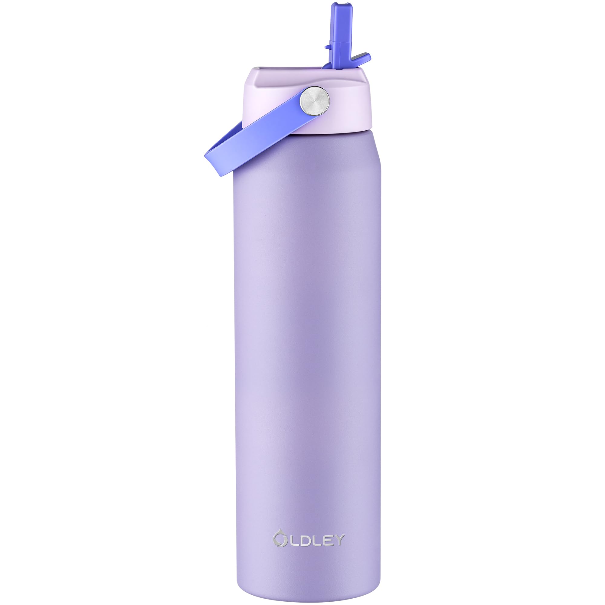 OLDLEY 1L Insulated Water Bottle with Straw, 1000ml Stainless Steel Water Bottles with Handle, Leakproof BPA Free Large Vacuum Metal Flask Keep Hot and Cold for Sports, Travel, Cycling (Purple)