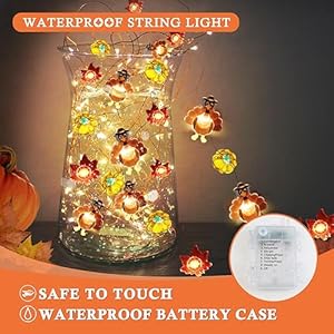 Timer 8 modes10ft 30led thanksgiving lights decoration battery operated copper wire string lights thanksgiving turkey maple pumpkin lights thanksgiving lights indoor home autumn harvest fall decor  urban country home decor