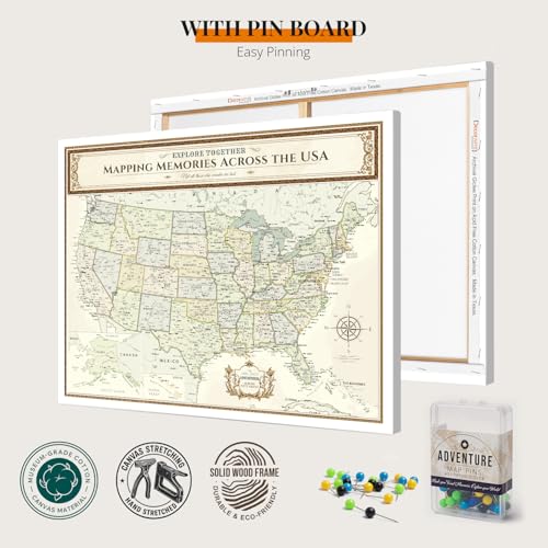 Image of DECORARTS - Push Pin Travel Map USA, US Maps for Wall, Colorful Classic United States Pin Board Canvas Wall Art, Giclee Print on Canvas, Handcrafted in USA, 30x24''