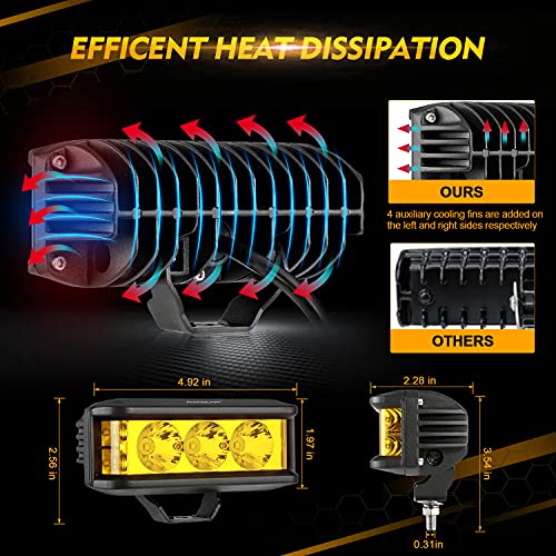 Auxbeam 5Inch 68W Amber Fog Light Side Shooter Led Light Bar With Golden Yellow Spot Flood Combo Beam, Waterproof Offroad Fog Light For Utv Atv Jeep Wrangler Motor Truck Boat #TOP3