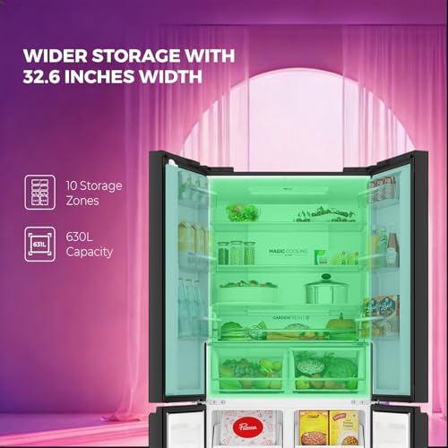 Image of Haier 520 L 3 Star Lumiere Frost Free Triple Inverter French Door Side by Side Refrigerator (HRB-600MP, Mauve Pink, Magic Convertible Zone, Vogue Colourful Steel, Deo Fresh Technology, 2026 Model)