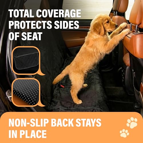 Image of ACTIVE PETS Bench Dog Car Seat Cover for Back Seat, Waterproof Dog Seat Covers for Cars, Durable Scratch Proof Nonslip, Protector for Pet Fur & Mud, Washable Backseat Dog Cover for Cars Trucks & SUVs