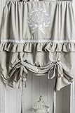  www.mylovelyhomeshop.de Mathilde Cappuccino Weiss Bestickt Raffgardine 100x120cm Gardine Raffrollo Landhaus Shabby Chic Vintage Franske Leinenoptik