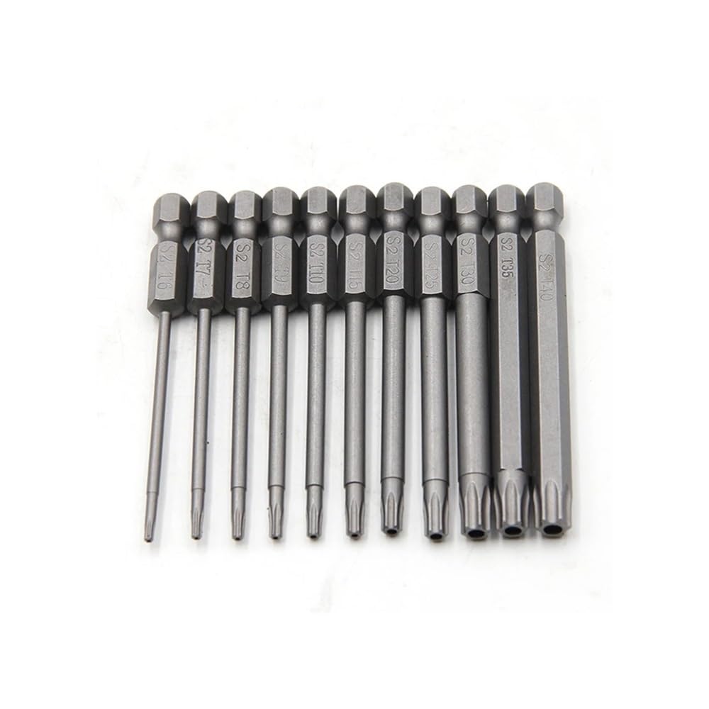 Ruxyoie 11Pc 75Mm Long S2 Alloy Steel Magnetic Hollow Bit Set, 50/75/100Mm Hex Shank
