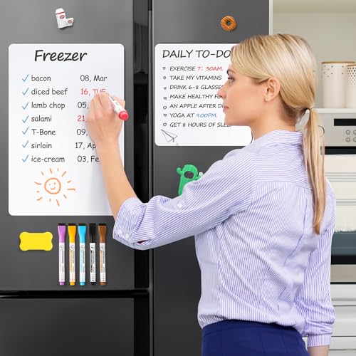 4 pack magnetic dry erase board sheet for fridge 1234x834 erasable refrigerator whiteboard w 6 markers amp 1 eraser- smooth and flexible small magnet blank notepad for home kitchen organizer and planner