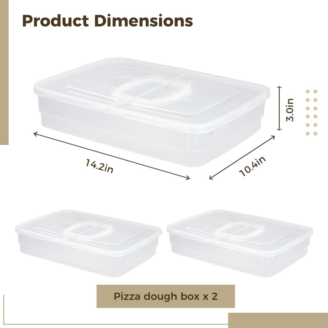 Lot de 2 bacs à pâte pour pizza, plateaux de fermentation pour pâte à pizza, récipients de rangement transparents et durables, moules à pizza de grande capacité et poignées
