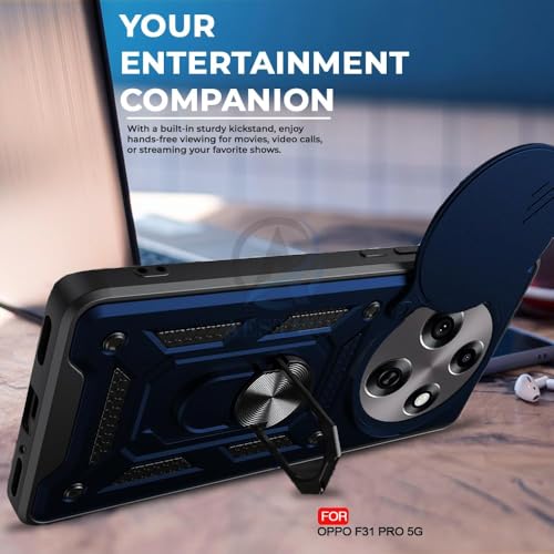 Image of AIBEX Back Cover Compatible for Oppo F31 Pro | D10 Tough Armor Case | Sliding Camera Shield | 360 Protection | Kickstand Ring Holder | Military-Grade Bumper Case - Blue