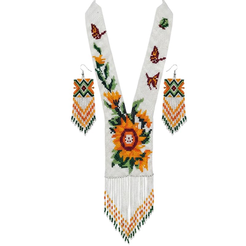 Pendientes ucranianos Gerdan y collar de girasol un regalo de joyería hecho a mano
