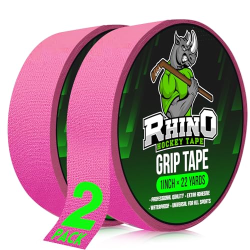 Rhino Grip Tape Premium Pink Hockey Tape Field Hockey and Lacrosse - Heavy-Duty Cloth Tape Easy Tear by Hand Strong Grip Also Great as Gaffer-Style Utility Tape (Pink)