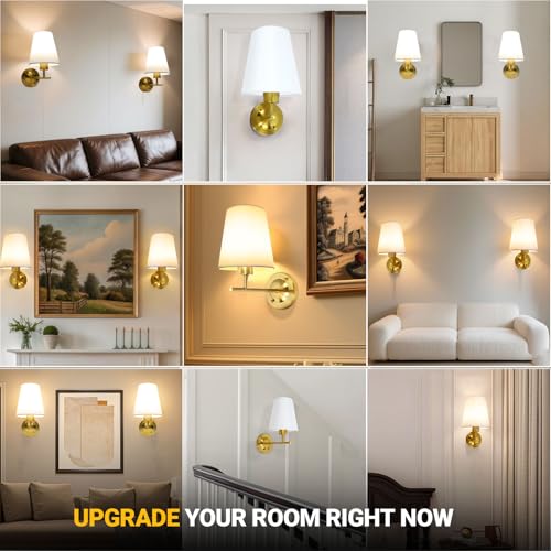 Image of Battery Operated Wall Sconce Set of Two with Remote and Dimmable LED Bulbs, 12 Colors Cordless Rechargeable Wall Lights with Timer, Gold Wireless Wall Lamps for Bedroom Living Room Hallway Entryway