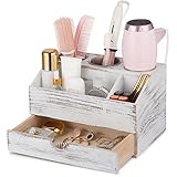 iToplin Wood Hair Dryer Holder, Curling Iron Holder Hair Styling Tool Organizer for Bathroom Vanity Countertop Storage (Rustic White)