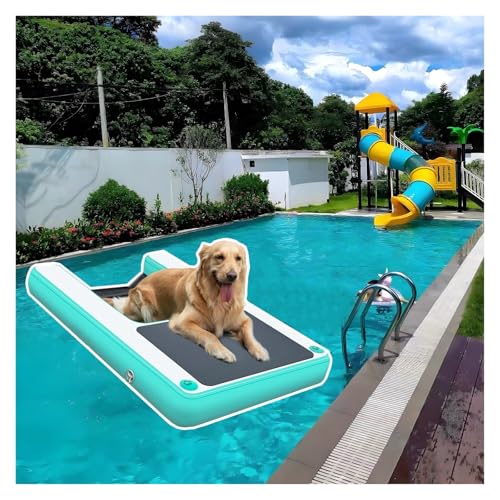 犬用プールスロープ 空気入り犬水坂道、折りたたみ犬用エレベーター4点入り、ポンプ/ロープ/修理工具付き、携帯型PVC犬用プール坂道、EVA滑り止めマット、防水150cm長(Green,Packof 4)