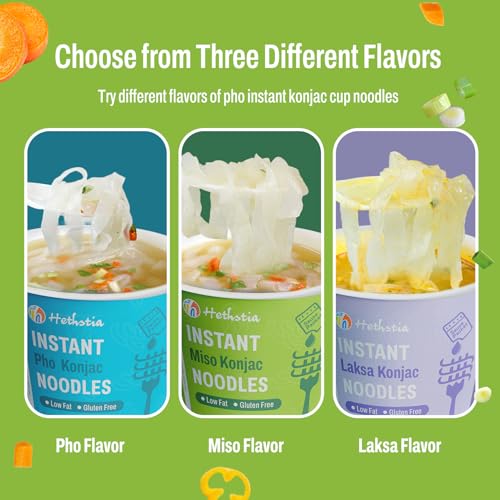 Image of Hethstia Konjac Noodles Miso Soup Cup Low Carb Shirataki Noodle, 6 Packs | Vegan, Gluten-Free, Fat-Free, Low-Calorie, Keto, Ready to Eat, Quick Healthy Asian Ramen Meal