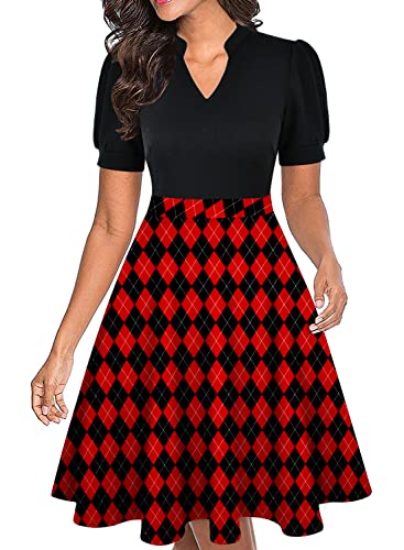 Image of Mokayee Womens Summer Short Puff Sleeve Casual Semi-Formal Fit and Flare Church Wedding Guest Work Dresses with Pockets