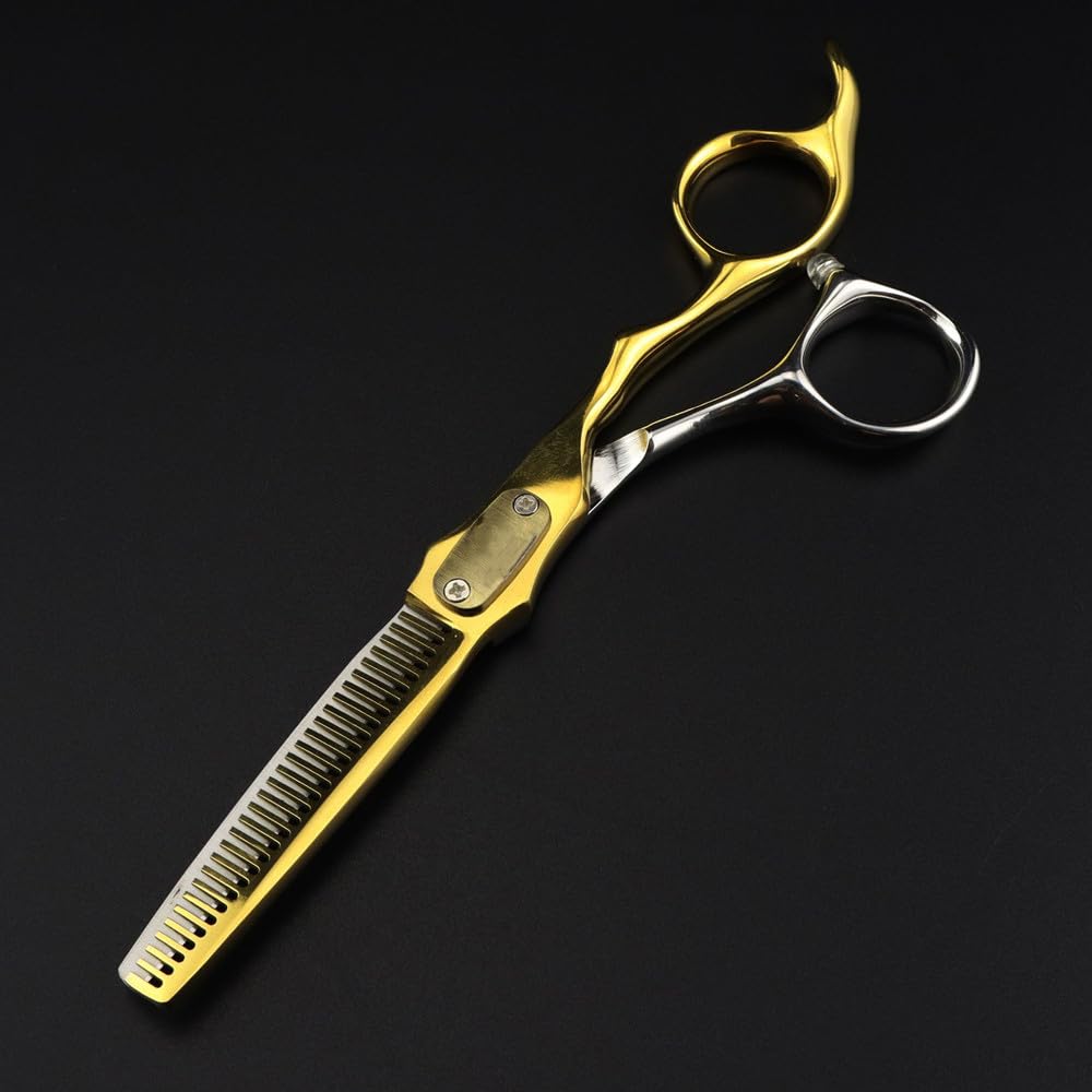 Haarschneideschere, 6 Zoll, Professionelle 440C-Stahl-Goldschere, Haarschere, Friseurschere, Haarschnitt, Effilierschere,Effilierschere-B