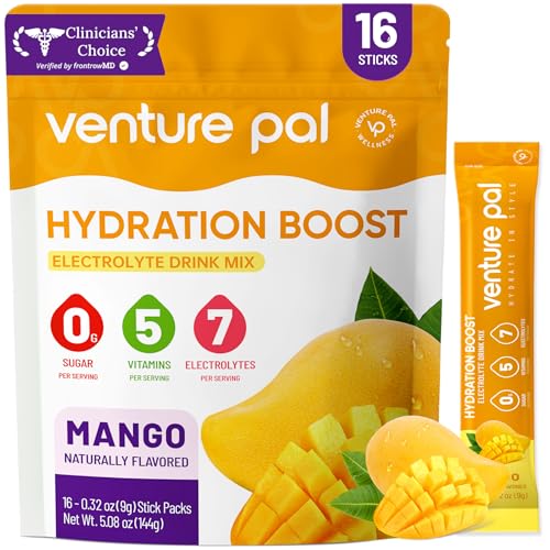 Venture Pal Sugar Free Electrolyte Powder Packets - Liquid Daily IV Hydration Packets | Electrolytes Drink Mix with 5 Vitamins & 7 Electrolytes | Keto Friendly | Non-GMO | Certified Vegan | 16 Sticks