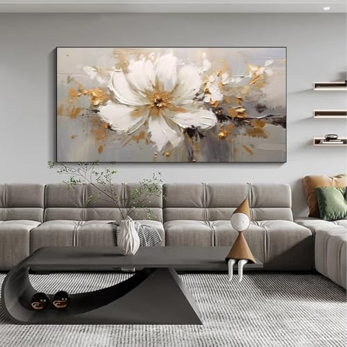 Grand format art mural de tableau abstrait de fleurs blanches 90x180cm sans cadre de salon - 6