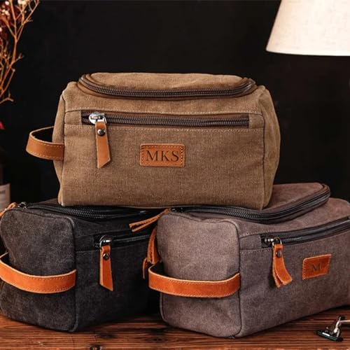 Custom Mens Travel Toiletry Bag, Personalized Laser Engraved Canvas Shaving Kit Personalized Gift for Valentine's Day, Father's Day, Groomsman Gifts2