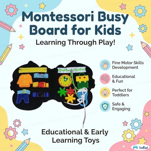 Image of FunBlast Busy Book for Toddlers Binder Board - Montessori Busy Board for Kids, Cartoon Design Learning Activity Toy for Toddlers, Educational & Early Learning Toys for Kids, Toddler (Elephant)