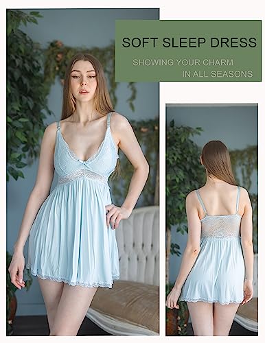 Image of Avidlove Women Chemise Night Gown Lace Modal Sleepwear V-Neck Full Slip Babydoll Lingerie Sexy Nightgowns
