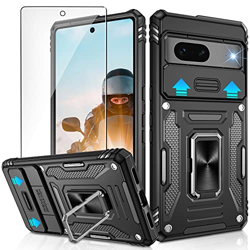 Image of Jshru for Google Pixel 7 Case with [Upgraded] Slide Camera Cover,Military Grade Shockproof Case with Ring Kickstand, Anti-Scratch Armour Phone Cover for Google Pixel 7,Black