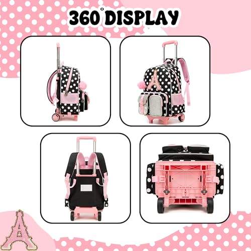 Image of Meetbelify 3 in 1 Backpack with Wheels for Girls Rolling Letter Backpack Cute Carry on Backpacks Kids Luggage with Lunch Box Pencil Case for Elementary Student
