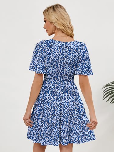 Image of UEAL Womens Cute Floral Smocked V Neck Flutter Sleeve Sundress with Pockets Casual Spring Summer Dresses for Women 2026