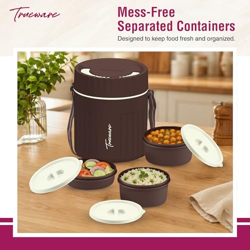 Image of Trueware SNAKK 2 Insulated Hot Lunch Box with 3 PP Container, 2 Container 300 ML Each & 1 Container 200 ML, Food Grade, BPA Free | Office Lunch Box | Tiffin Box