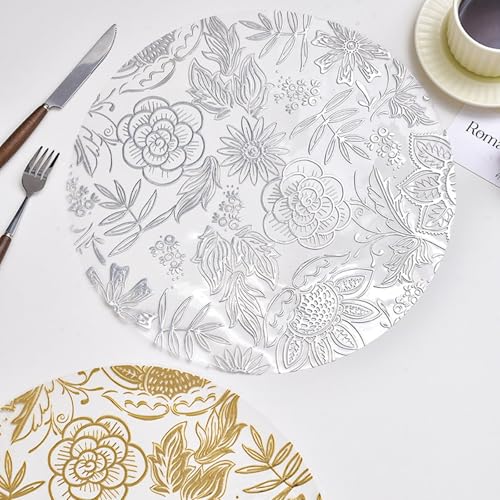 Sous-assiette moderne en PVC argent ciselé style feuille de narcisse pour réception