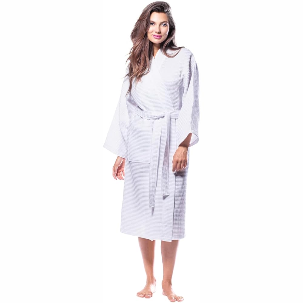 Enchant Home Premia - Pure Cotton | Highly Absorbent| Super Soft | Light Weight| Unisex Waffle Design Bath Robe - White 2