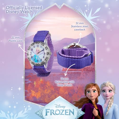 Frozen Elsa Watch For Kids 3-5, White Bezel & Purple Nylon Strap, Frozen Watch For Girls, Perfect Watches Kids, Elsa Toys 3-5 Year Olds, Stylish And Fun Girls3
