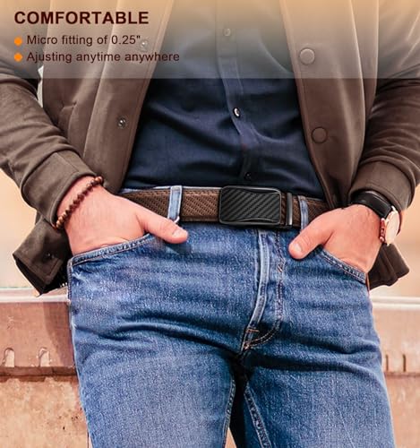 Image of KEMISANT Men Belt 2 Pack, Leather Ratchet Belt Easy Click Slide For Men 1 3 /8 inch,Cut for Fit