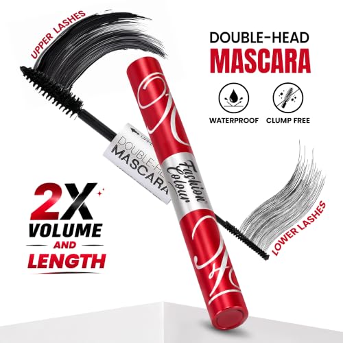 Image of Fashion Colour Platinum Double Head Mascara for Upper & Lower Lashes | 2-in-1 Volumizing & Lengthening Mascara | Smudge Proof, Waterproof, Long Lasting, No Clumping, Lightweight Formula | 10ml | Black