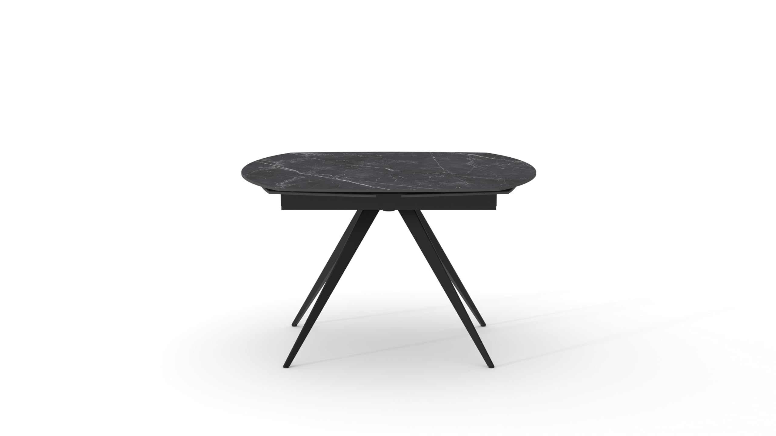 PAZZO DESIGN Lavinia Table extensible rotative, plateau en céramique noire avec veines blanches/gris clair, pieds noirs, cuisine, salon, céramique, 120 x 90 x h77 cm - id_2297