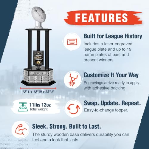 Image of TrophySmack 19-Year Perpetual Fantasy Football Trophy, Custom Engraved