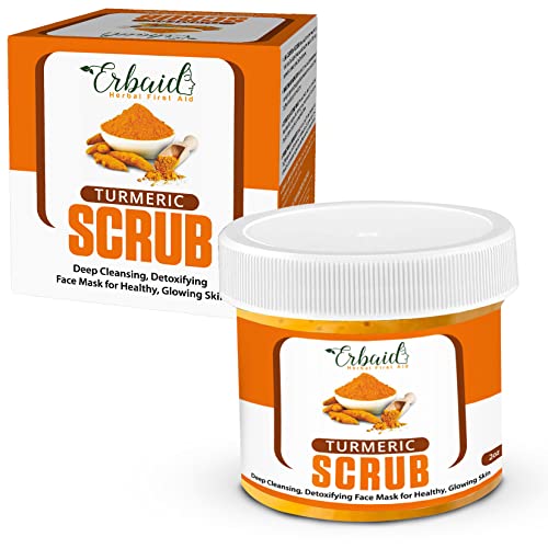 Erbaid Turmeric Face Scrub - Skin Brightening Scrub with Turmeric - All-Natural Turmeric Face Mask Scrub for Acne Treatment, & Glowing Skin - Boosts Circulation, Evens Skin Tone, & Removes Toxins - Detox Turmeric Clay Face Mask Made in USA