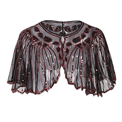 1920s Flapper Sequin Cape Shawl - Vintage Beaded Evening Party Cape, Retro Deco Costume Accessory For Women