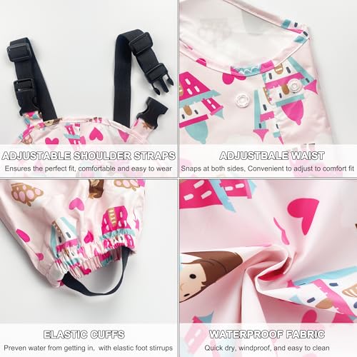 Image of Toddlers Waterproof Rain Bib Pants, Boys Girls Rain Pants Kids Overalls Rain Trousers Lightweight Mud Pants Rainwear