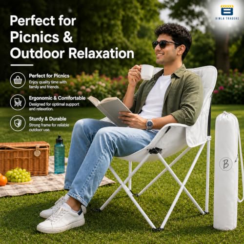 Image of Foldable Camping Chair with Carry Bag, Portable Outdoor Folding Chair for Camping, Picnic, Garden and Travel, Heavy Duty Metal Frame.(FURNTR002 White)