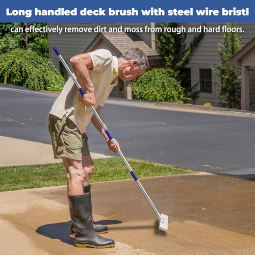 Image of Deck Brush Stainless Steel, Deck Scrub Brush with Long Handle, 75 inch Heavy Duty Wire Broom Brush for Cleaning Moss, Patio, Concrete Floor, Garden, Outdoor Stain