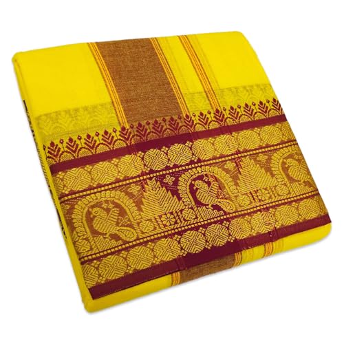 vimayam Pure Cotton Colour Dhoti, 6 Inch Border Cotton 4 Meter Dh...